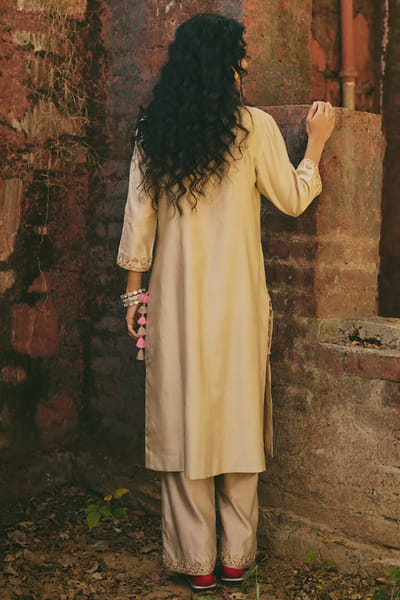 Rashika Mittal Champagne gold floral embroidered kurta set RASHJUN26D146595