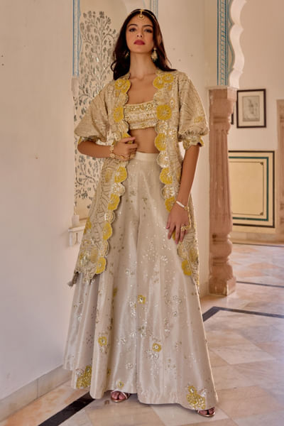 Frost champagne embroidered jacket gharara set