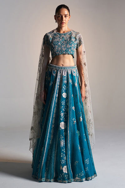 Pine green floral embroidered lehenga set