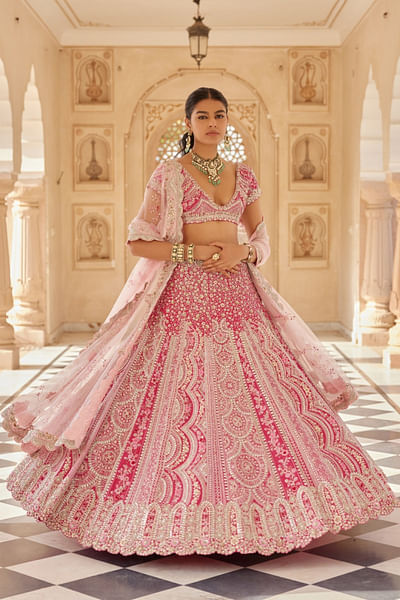Scarlet floral embroidered lehenga set