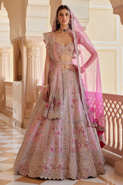 Tea rose floral embroidered lehenga set