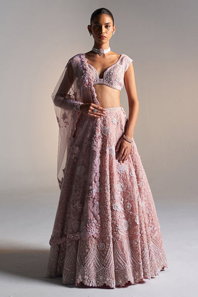 Camellia pink floral embellished lehenga set