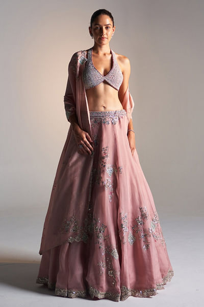 Camellia pink floral embroidered lehenga set