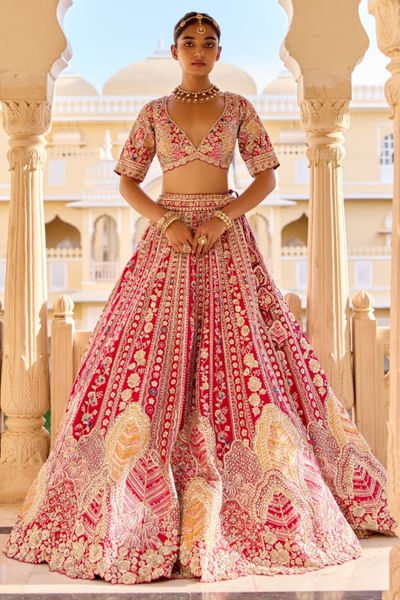 Ruby zardozi and dori embroidered lehenga set