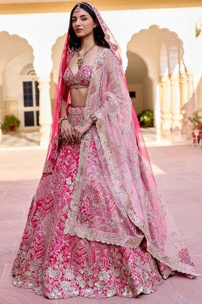 Dark fuchsia embroidered lehenga set