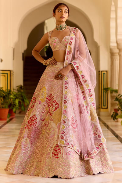 Rosaline pink embroidered lehenga set