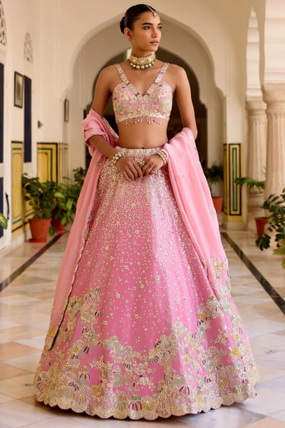 Rosaline pink hand-embroidery lehenga set