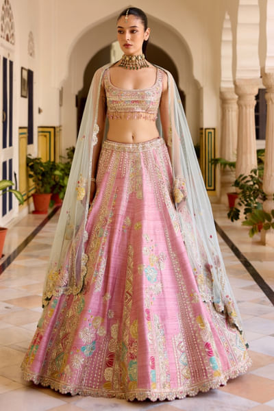 Rosaline pink hand embroidery lehenga set