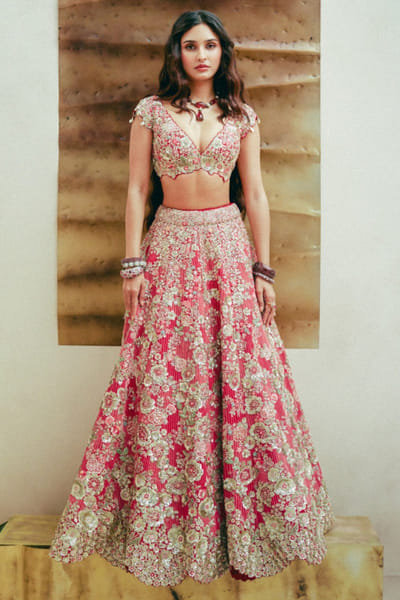 Osaa by Adarsh Berry red zardozi embroidered lehenga set OSAAAUG26D152817
