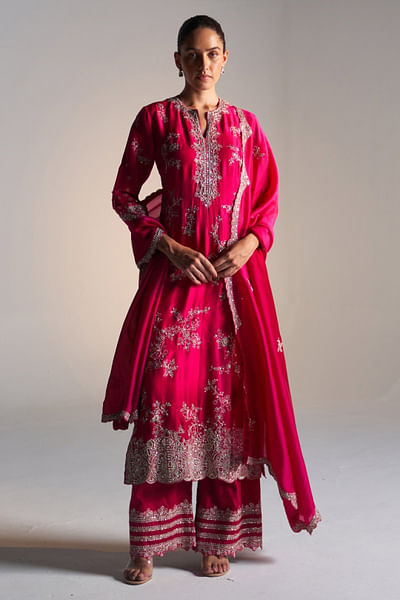 Deep berry floral embroidered kurta set