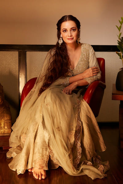 Tea green tissue anarkali set