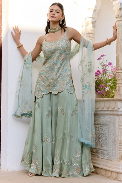 Sage zardozi embroidered sharara set