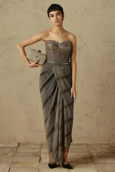 OTT By Tarun Tahiliani Grey sequin embellished strapless corset OTTBJUN26D247412