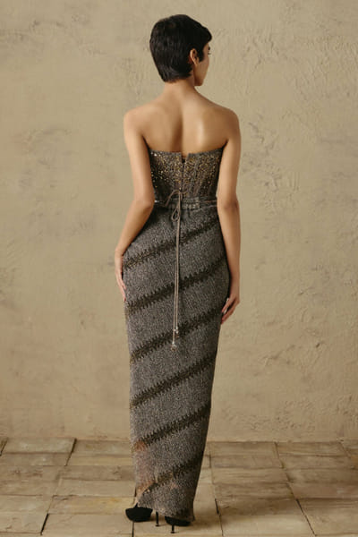 OTT By Tarun Tahiliani Grey sequin embellished strapless corset OTTBJUN26D247412
