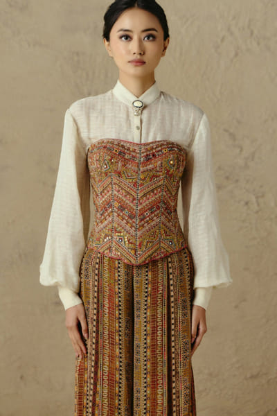 OTT By Tarun Tahiliani Multicolour rabari hand embroidered corset OTTBJUN26D147393