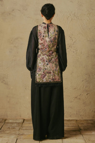 OTT By Tarun Tahiliani Pink floral embroidered fringe gilet OTTBJUN26D247414