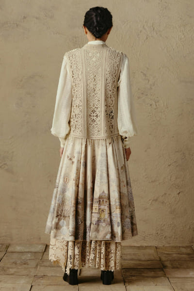 OTT By Tarun Tahiliani Taupe lace embroidered jacket OTTBJUN26D147371