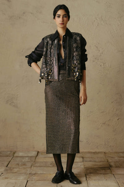 OTT By Tarun Tahiliani Black cutwork tasseled jacket OTTBJUN26D247409