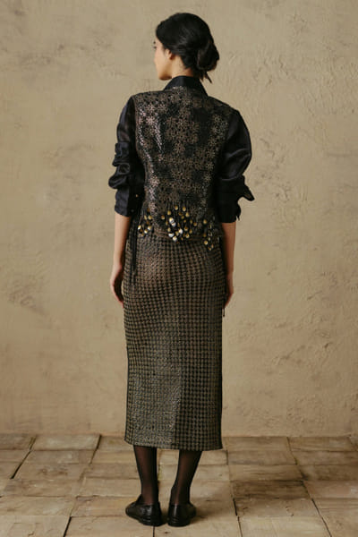 OTT By Tarun Tahiliani Black cutwork tasseled jacket OTTBJUN26D247409