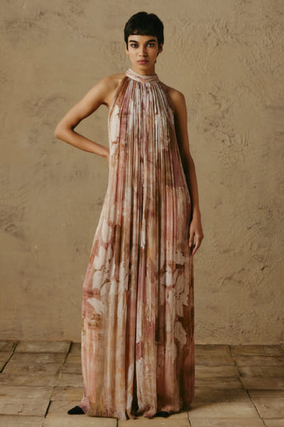 OTT By Tarun Tahiliani Blush printed embroidered halterneck jumpsuit OTTBJUN26D247422