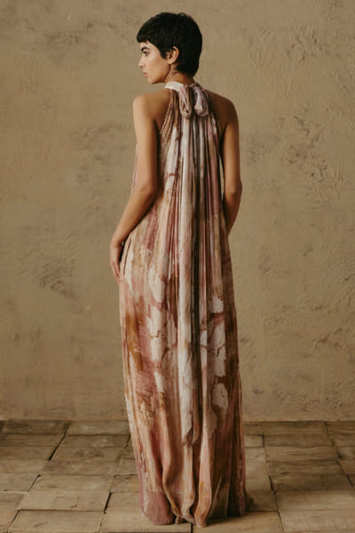 OTT By Tarun Tahiliani Blush printed embroidered halterneck jumpsuit OTTBJUN26D247422
