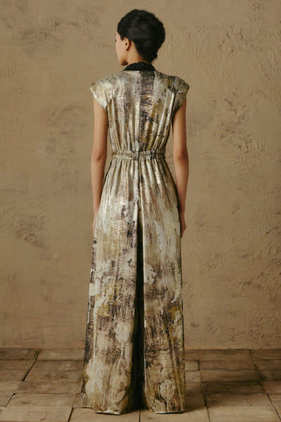 OTT By Tarun Tahiliani Black-ecru printed embroidered neck jumpsuit OTTBJUN26D247429