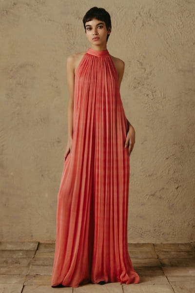 OTT By Tarun Tahiliani Orange pleated halterneck jumpsuit OTTBJUN26D147368