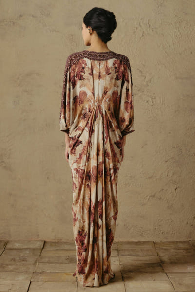 OTT By Tarun Tahiliani Ecru handpainted embroidered kaftan OTTBJUN26D147381