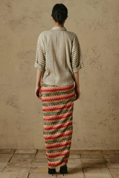 OTT By Tarun Tahiliani Multicolor knitted crochet chevron drape skirt OTTBJUN26D147387