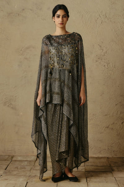 OTT By Tarun Tahiliani Grey textured draped skirt OTTBJUN26D247405