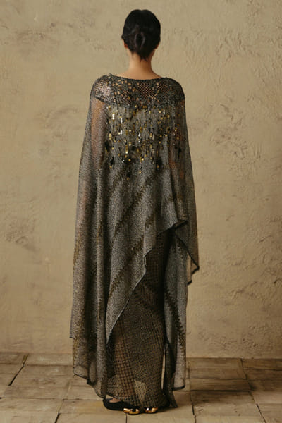 OTT By Tarun Tahiliani Grey textured draped skirt OTTBJUN26D247405