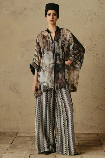 OTT By Tarun Tahiliani Black and white chevron-striped print trousers OTTBJUN26D247426