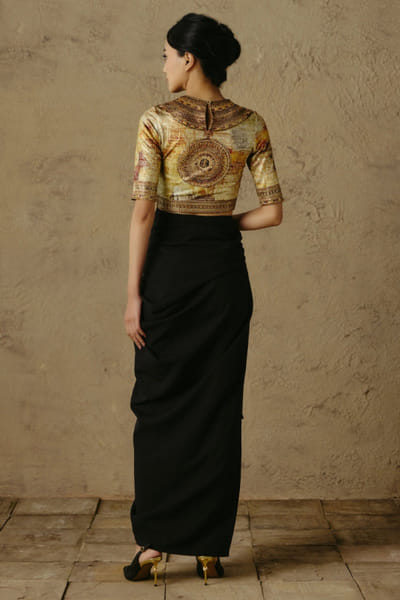 OTT By Tarun Tahiliani Yellow printed embellished crop blouse OTTBJUN26D247425