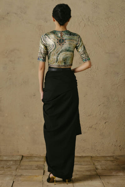 OTT By Tarun Tahiliani Green handpainted abstract embellished blouse OTTBJUN26D247424
