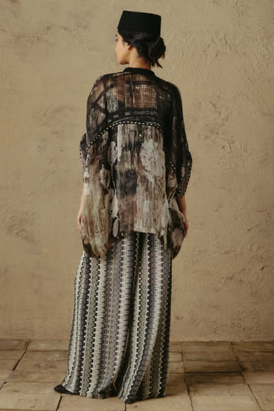 OTT By Tarun Tahiliani Black and abstract print zipper tunic OTTBJUN26D247423