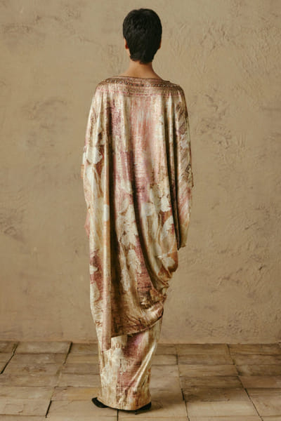 OTT By Tarun Tahiliani Ecru-blush ombre printed asymmetric top OTTBJUN26D247416