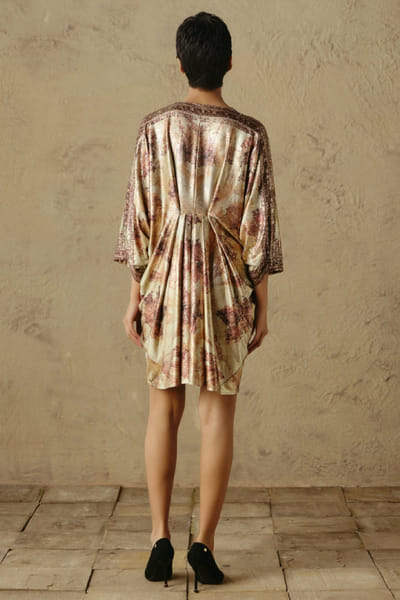 OTT By Tarun Tahiliani Ecru printed jewel embroidered short dress OTTBJUN26D147380