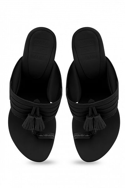 Black kolhapuri block heels