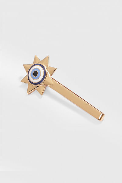 Gold evil eye stone hair pin