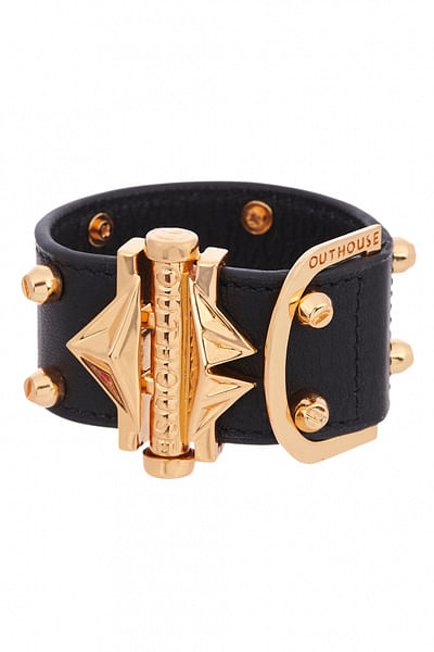 Gold geometric lip pendant cuff bracelet
