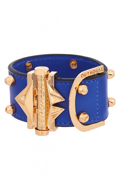 Blue and gold geometric lip pendant cuff bracelet