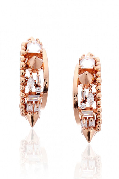 Rose gold crescent hoop earrings