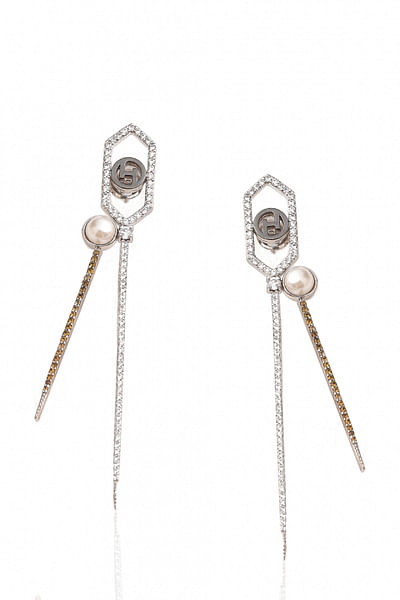 Silver monogram spiky earrings