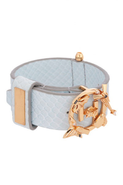 Powder blue and gold leather bracelet