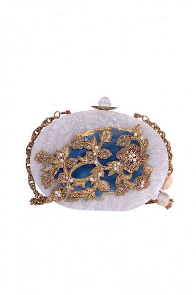 Clutch with embroidered agate
