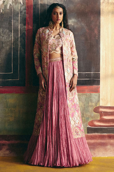 Lilac embroidered jacket lehenga set