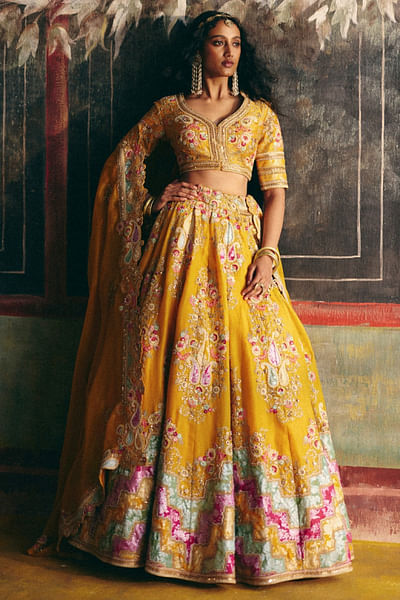 Mustard embroidered lehenga set