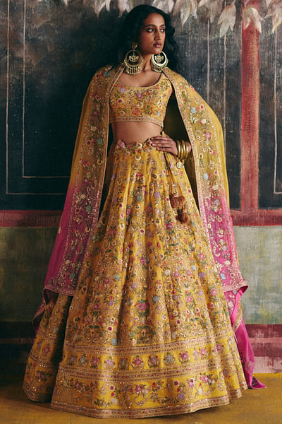 Yellow embroidered lehenga set