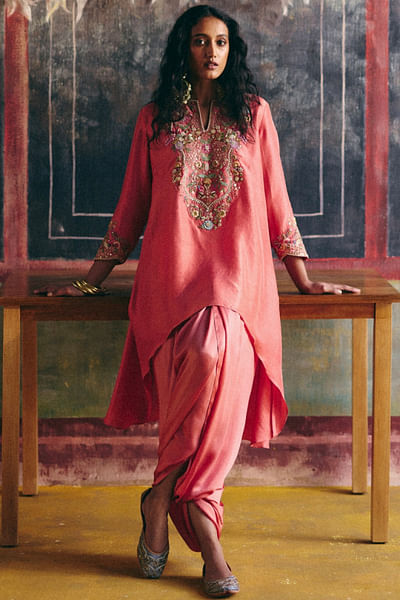 Peach embroidered kurta set