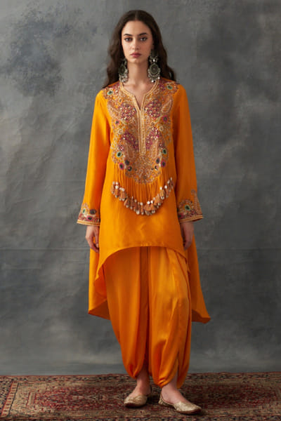 Mustard embroidered kurta set